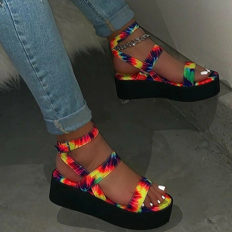 

Womens Platform Heel Sandals Summer Multi-Color Ankle Strap Buckle Sandals Shoes Open Toe XRQ88, Blue