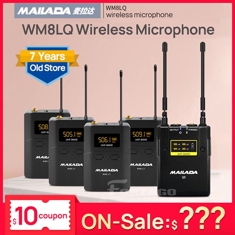 

WM8LQ UHF Wireless Lavalier Lapel Microphone 4 Transmitters 1 Receiver kit Condenser Mic for DSLR Canon Nikon Sony Camera