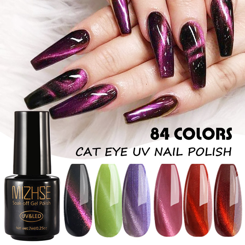 

MIZHSE Cat Eye's Soak Off UV Gel Nail Polish Cat Eye Stamping Hybrid Varnish Magic Color Change Magnetic Nail Gel Need Top Base, Black base color