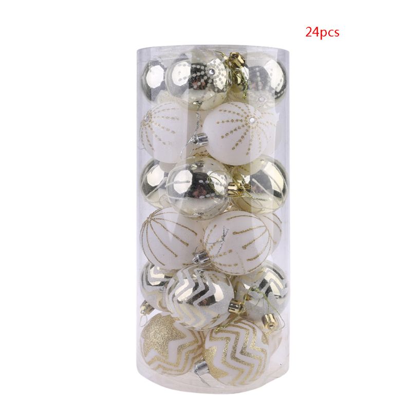 

24Pcs white gold Mixed Christmas Tree Decor Balls Xmas Party Window Home Furnish Christmas Hanging Ball Ornament Decoration