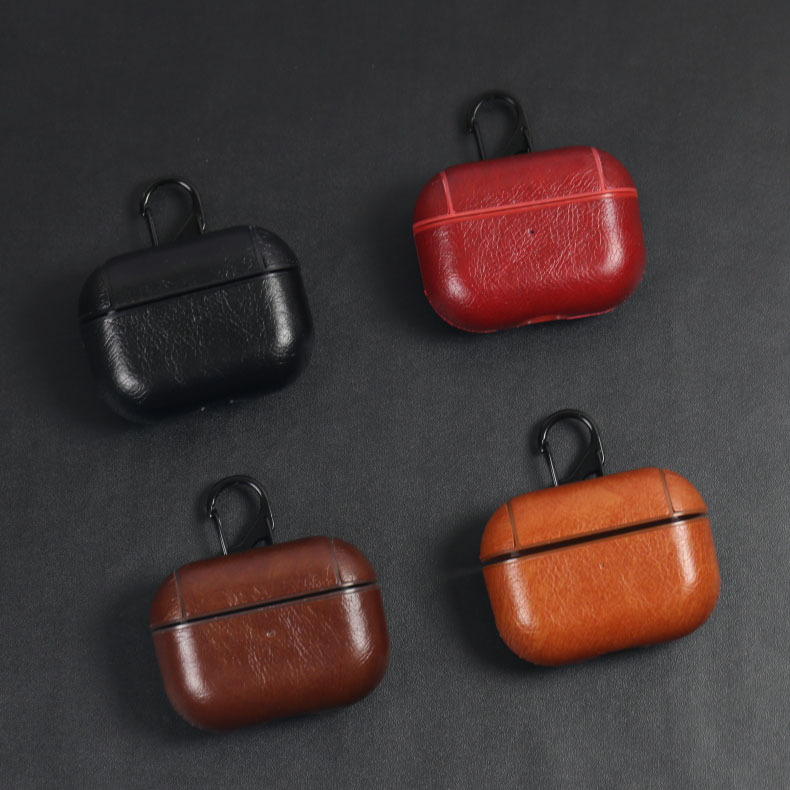 

Leather Case for Airpods Pro PU Protector Cover Anti Lost Hook Clasp Keychain Earpods Earbuds with retail package