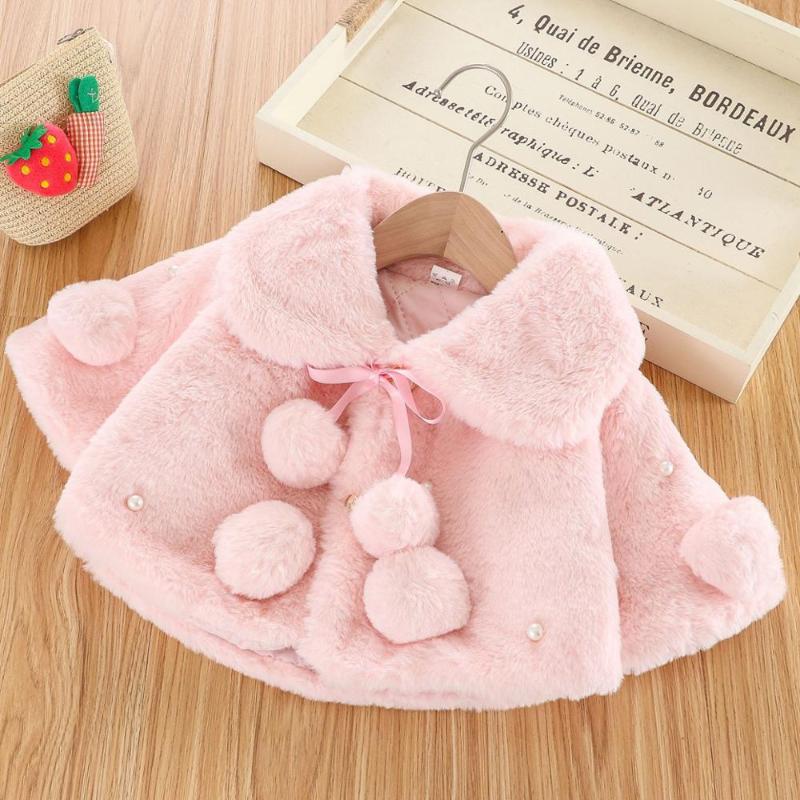 

Baby Warm Infant Short Cloak For Girls Plush Kids Clothes Baby Fashion Coat Boys Jackets Children Solid Color Buttons Windbreake, Pink