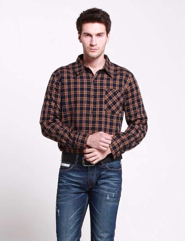 

men business plaid shirt gold stripe gentle coat large size full sleeve gentleman turn down collar elegant stripe shirt, Green