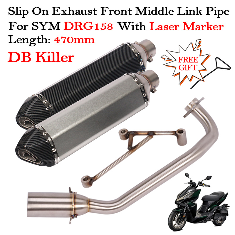 

Slip On Full Motorcycle Exhaust System Moto DB Killer Modified Front Middle Link Pipe For SYM DRG BT DRG158 DRG 158 Scooter Tube
