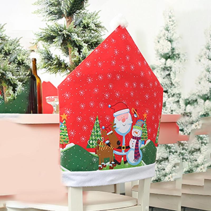 

4pcs Nonwoven Chair Back Cover Party Dinner Table Chairs Covers Santa Claus Snowman Christmas Decorative Accessories