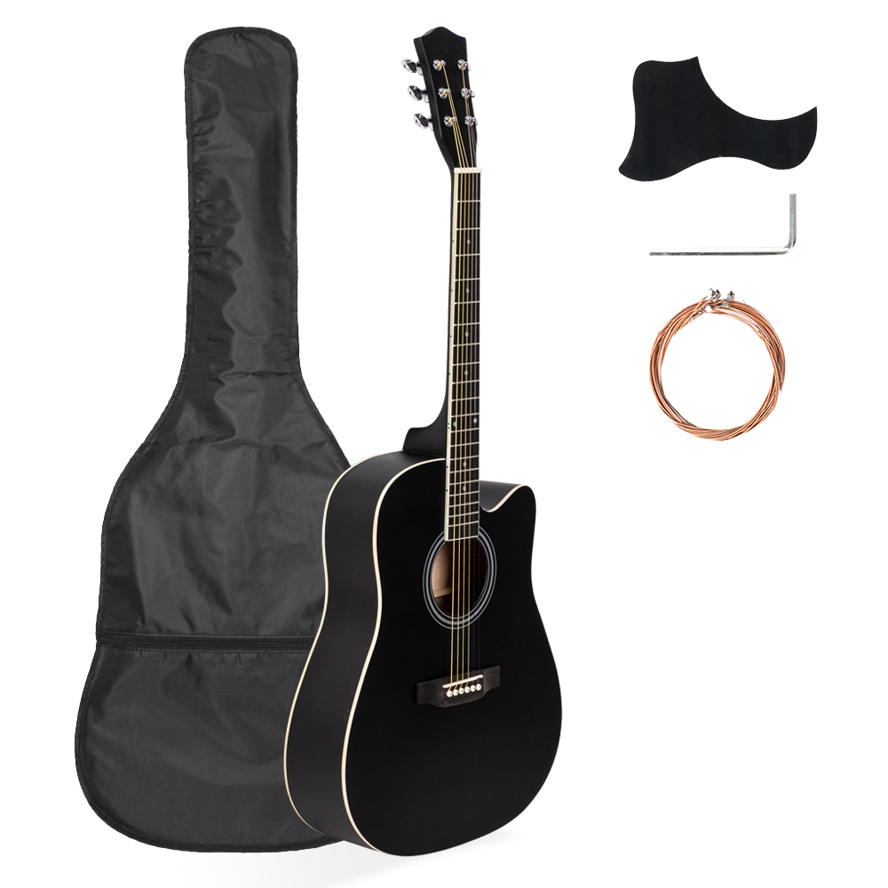 

inch Full 41 Size Cutaway Acoustic Guitar 20 Frets Beginner Kit for Students Adult Bag Cover Wrench Strings Black