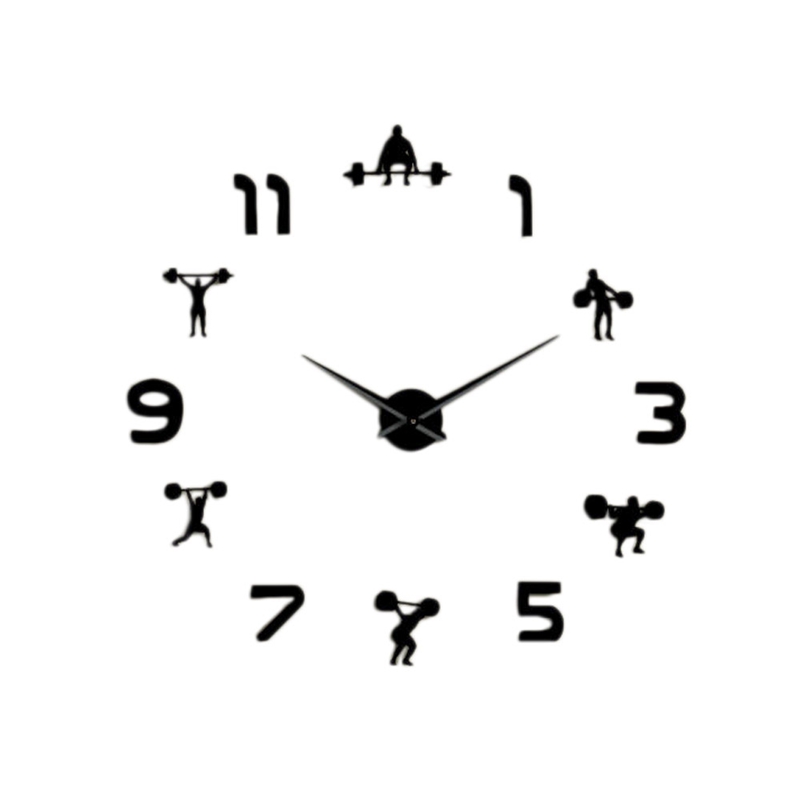 

Weightlifting Fitness Room Wall Decor Diy Giant Wall Clock Mirror Effect Powerlifting Frameless Large Clock Watch