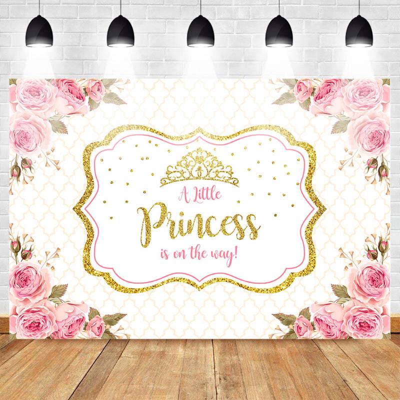 

Mehofoto Baby Shower Photo Backdrop for Photography Little Princess Newborn Flower Background Gold Crown Birthday Party Booth