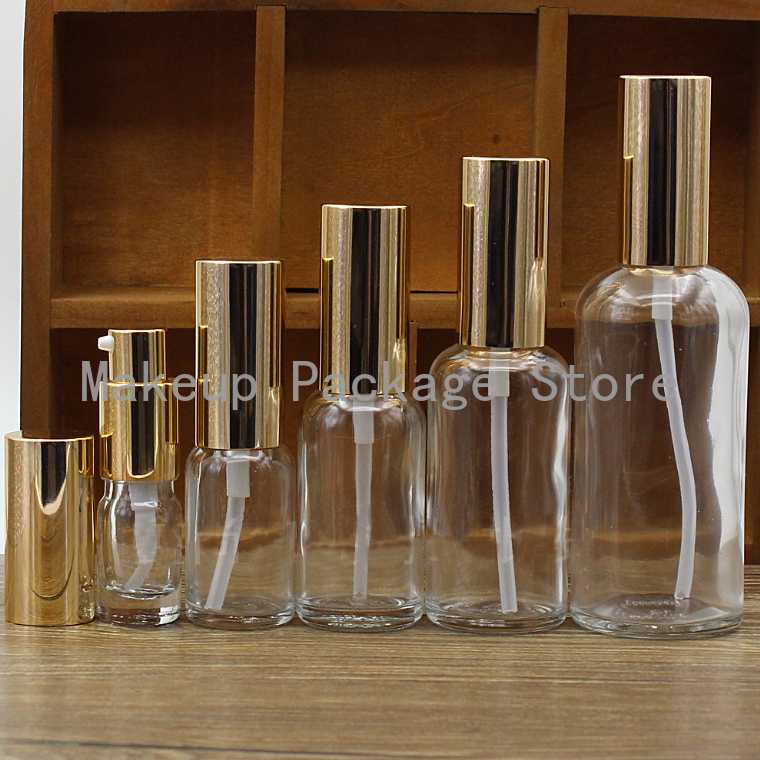 

2/10pcs 5/10/15/20/30/50/100ml Empty Clear/Amber Glass Essential Oil Perfume Bottle with Sprayer Atomizer/lotion Press Pump Head