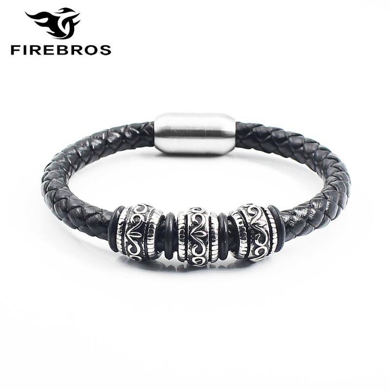 

FIREBROS 2020 316L Magnetic Clasp Stainless Steel Unique Charm Genuine Leather Bracelets Bangles Men Women Vintage Jewelry Gifts