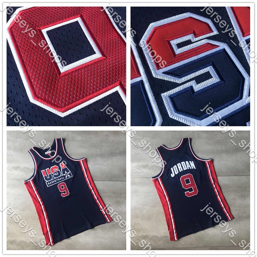 

Mens Retro Chicago Bulls Jerseys Blue Michael 9 MJ Mitchell & Ness Dream Team Stitched Hardwoods Classics Swingman Jerseys, Black;red