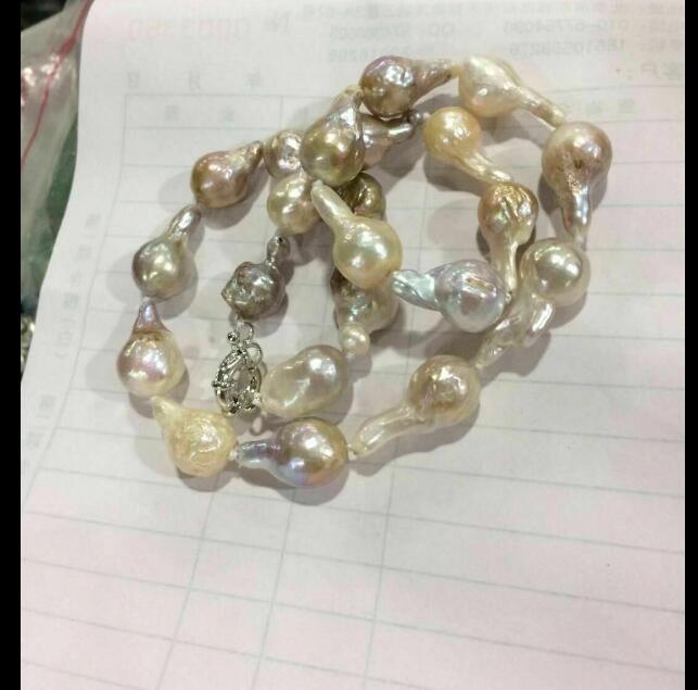 

13-17mm south sea baroque gold pink pearl irregular necklace 18" 36