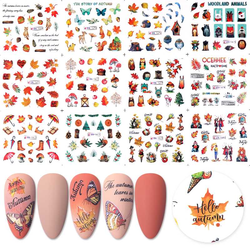 

Gold Leaf Stickers For Nails Autumn Maple 3D Nail Stickers Or Nail Art Water Decals Set Foils Decorations Design Flower