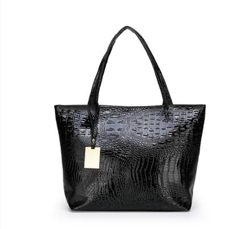 

2020 new handbags simple and versatile satchel crocodile pattern big bag fashion casual single shoulder handbag, Gold