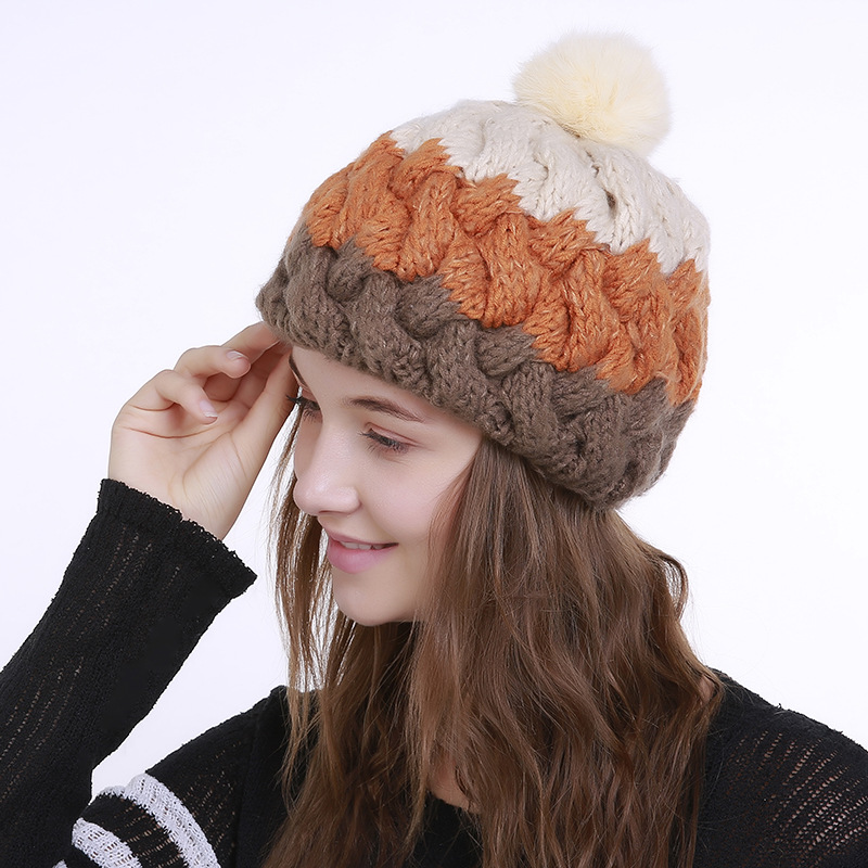 

Ski Hat Pure handcrocheted knitted blending fashion autumn winter warm bonnet femme Comfortable casual cute hats for women girl, Orange