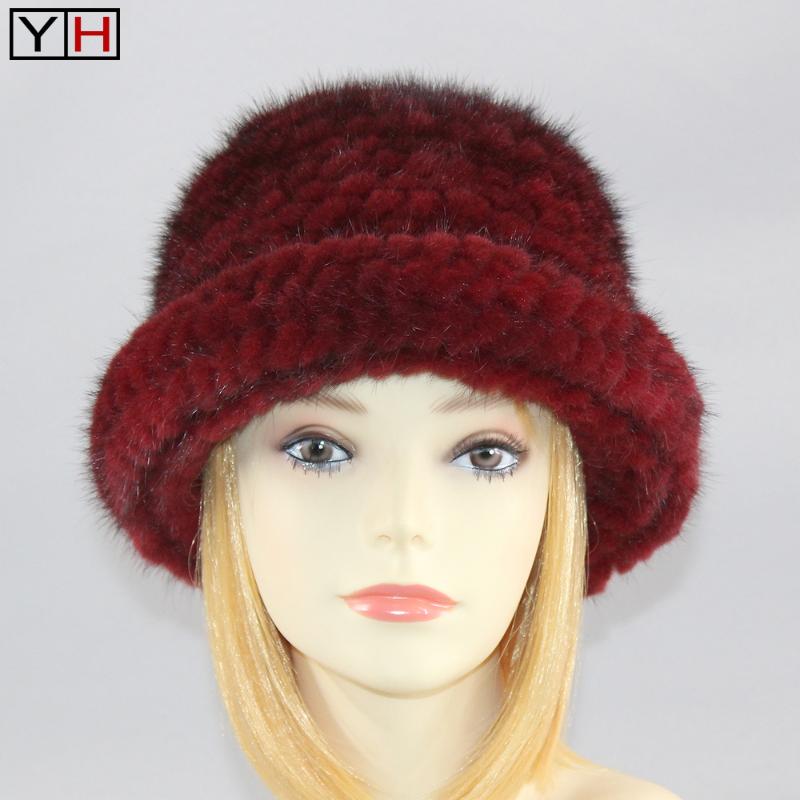 

Winter Fur Hat Women Warm Genuine Real Hat Lady Hand knitting Caps Good Quality Natural Real Cap, 27.60