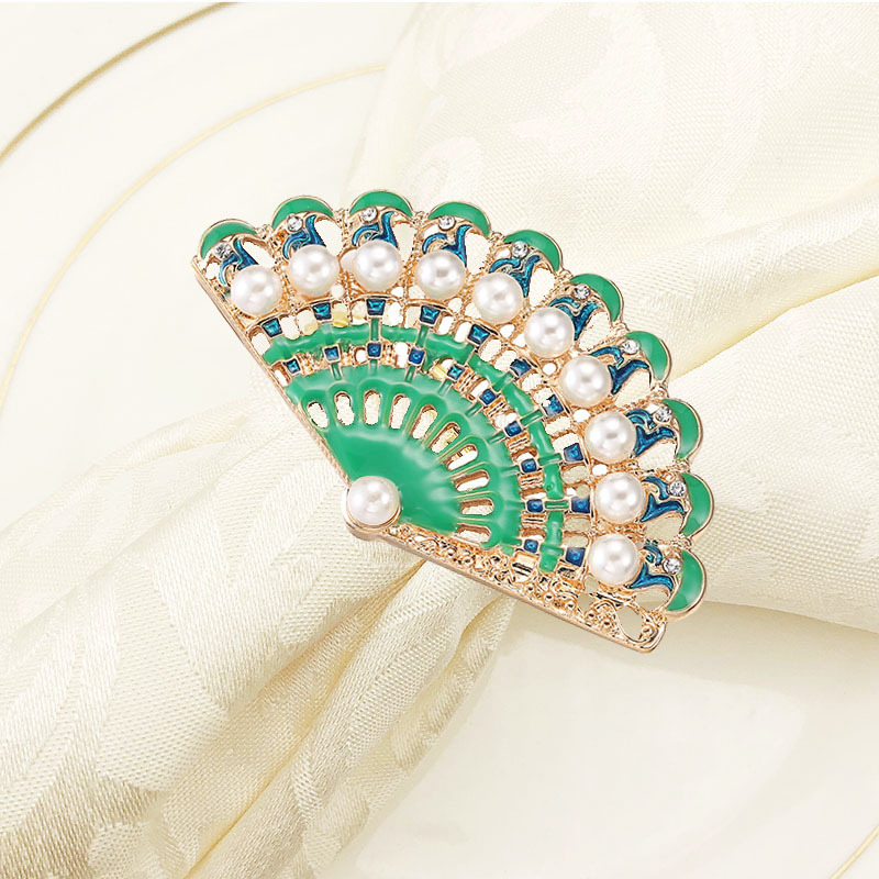 

100pcs/lot New napkin ring pearl fan-shaped napkin buckle diamond alloy western ring mat towel