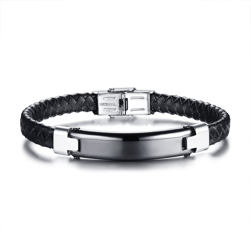 

Men's Black Genuine Leather Bracelet Record Name Date Words Info ID Friendship Erkek Bileklik