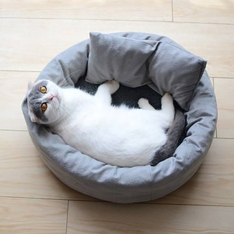 

New Cat Bed Grey Cat House For Cats Small Dog Bed Winter Warm Round Sleeping Bag Beds Puppy Cushion Mat Supplies Pet Products