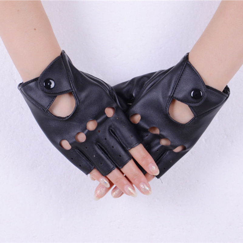 

Pu Leather Half Finger Gloves Women Fashion Pu Gloves Black Hip-Hop Nightclub Dancing Fingerless Women Hand