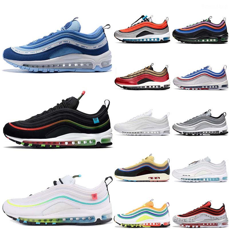 

2021 Top Quality 97s Running Shoes Laser Blue Worldwide Black Pack Mens Womens Trainers Sports Sneakers Size 36-45, D33 gym red 36-45