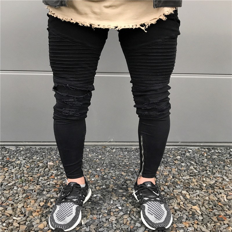 

Skinny-fit Fashion black jeans 2020 hole stripe men jeans