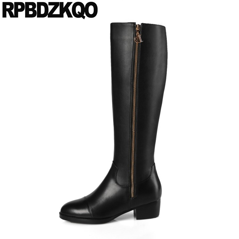 

knee high women boots winter 2020 tall long fur round toe 13 45 12 44 big size plus chunky genuine leather shoes luxury 11 black