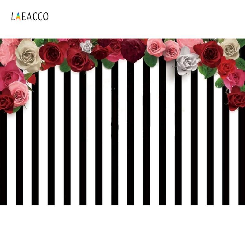 

Black White Stripes Backgrounds For Photography Rose Flowers Birthday Party Banner Baby Photo Backdrops Photocall Photo Studio