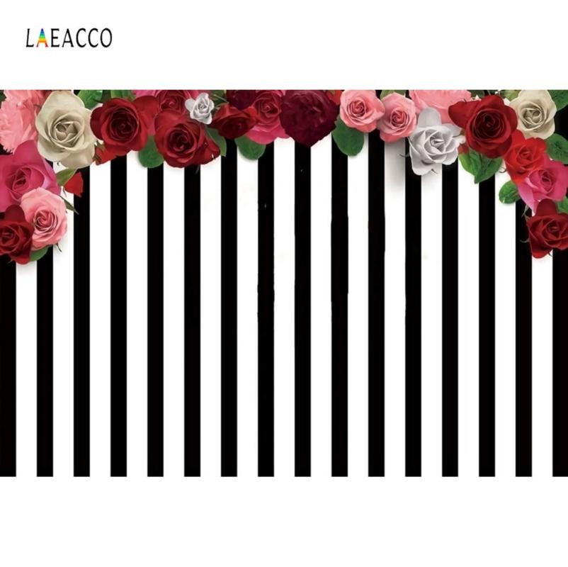 

Black White Stripes Backgrounds For Photography Rose Flowers Birthday Party Banner Baby Photo Backdrops Photocall Photo Studio