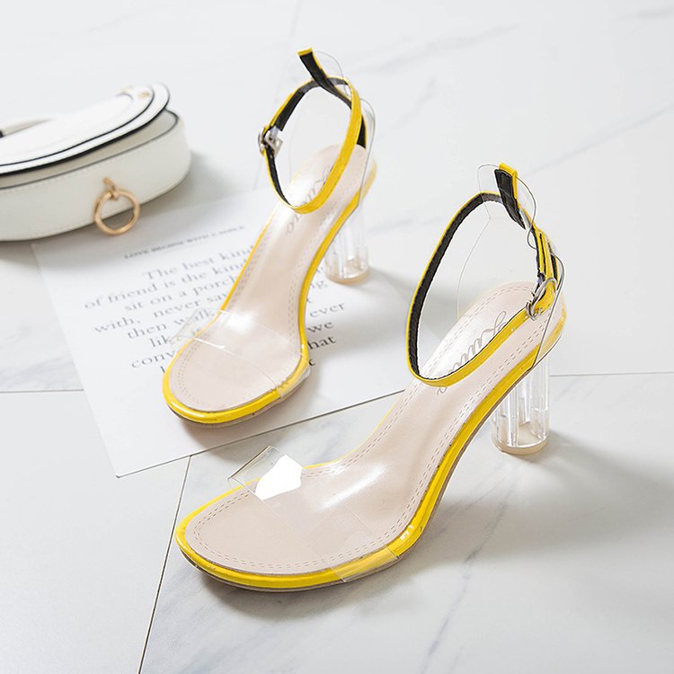 

Sandals Women's Summer WOMEN'S Shoes New Style Transparent Crystal High-heeled Sandals Fashion Circle with, Beige