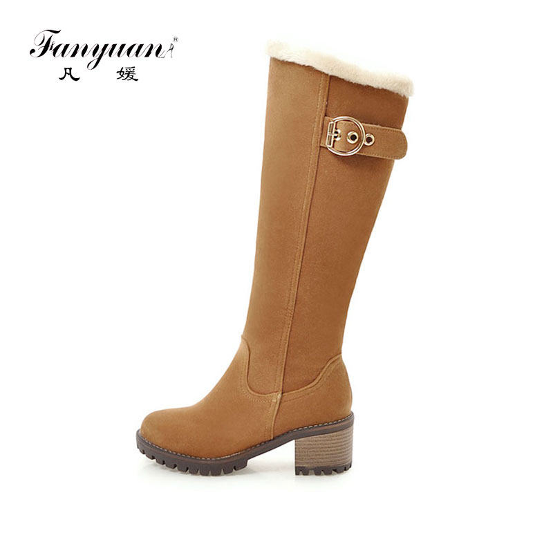 

Fanyuan New Autumn/Winter Women Snow Boots Keep Warm Long Boots Female Thick Heel Non Slip Rubber Students High Platform, Black