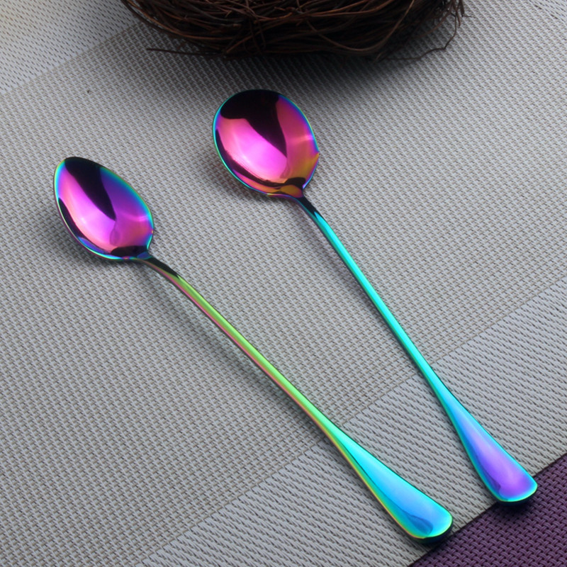 

1PC Stainless Steel Rainbow Sharp and Round Head Coffee Scoop Mixing Scoop Long Ice Christmas Gift 19.5cm