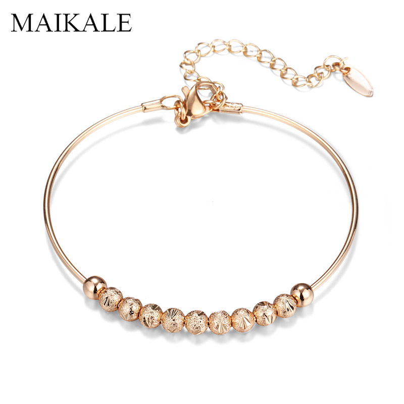

MAIKALE 4mm Metal Beaded Bracelets for Women Gold Color Chain Adjustable Bangle Friendship Handchain Party Jewelry Lovely Gifts