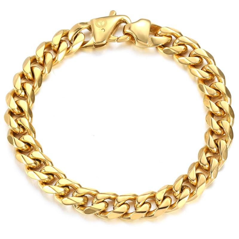 

Davieslee 11mm Male Bracelet Cuban Curb Link Chain 316L Stainless Steel Bracelet for Men Boys Gold/ Silver Color 8/9 inch DHB514