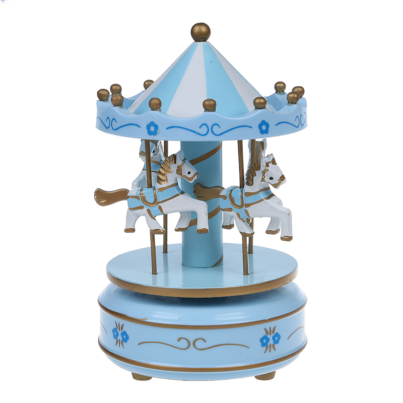 

Musical carousel horse wooden carousel music box toy child baby Light Blue game
