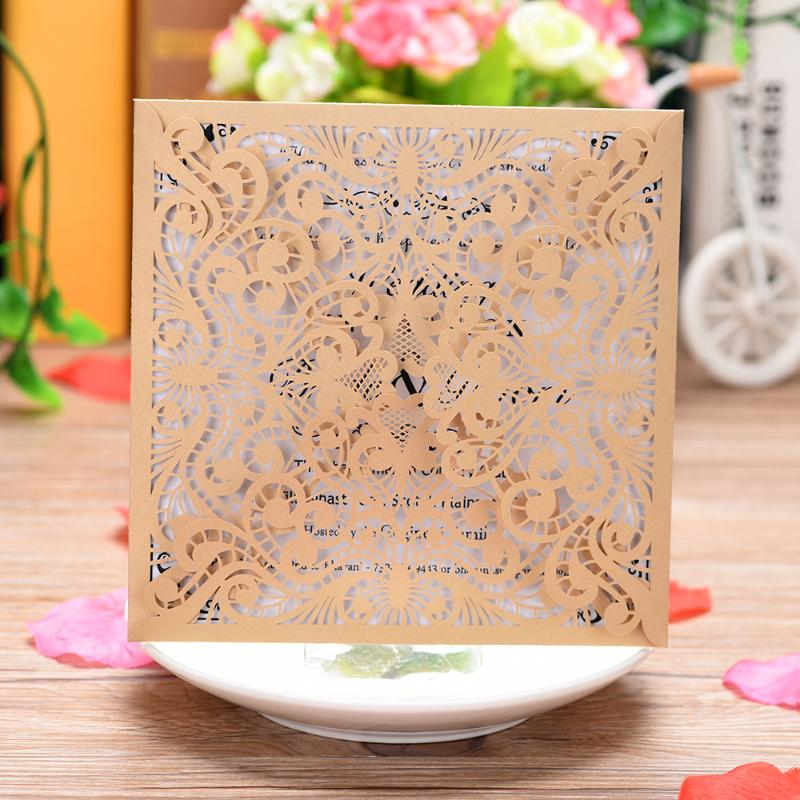 

1 Piece Square Laser Cut Wedding Invitations Cards printing service with Lace Flower Pattern Invites for Birthday Baby Shower
