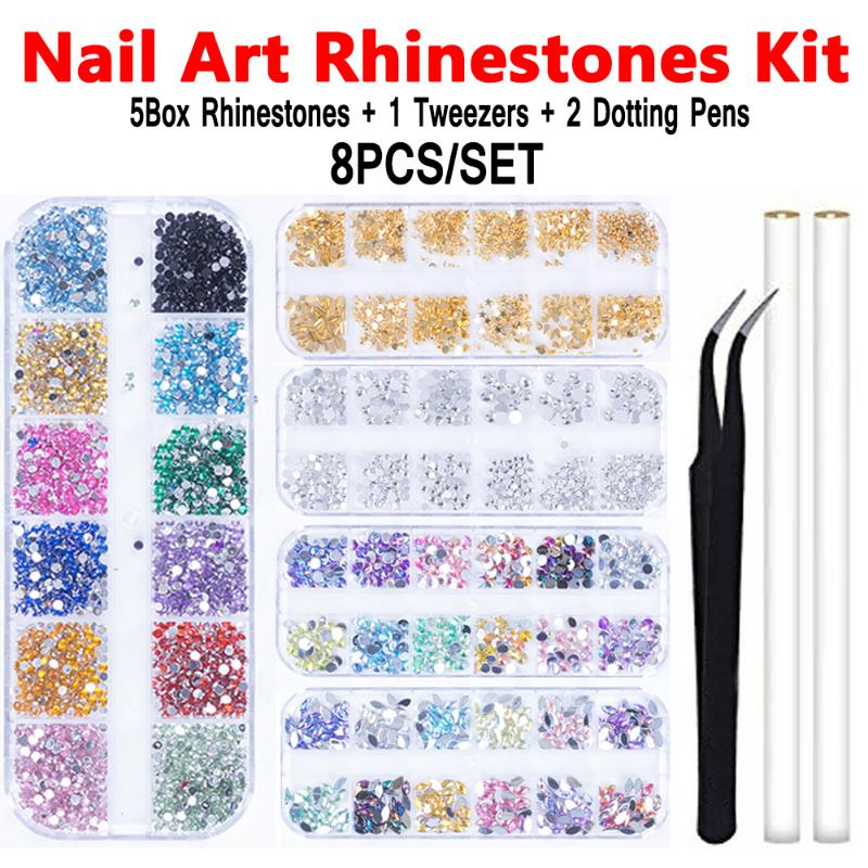

Nail And Diamond WithTweezers Point Drill Pen Nail Art Rhinestone Crystal Gem Manicure Jewelry Set