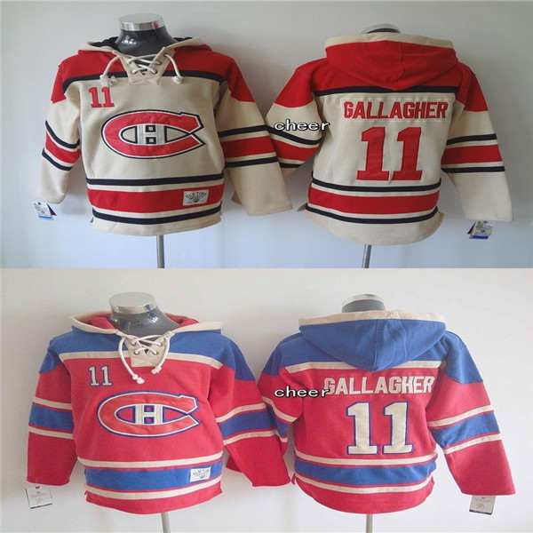 

2015 Custom Wholesale Mens Womens Youth Montréal Canadiens #11 gallagher beige/red Hooded Jerseys Hockey Hoodies Jerseys Sweatshirts, Beige as pic