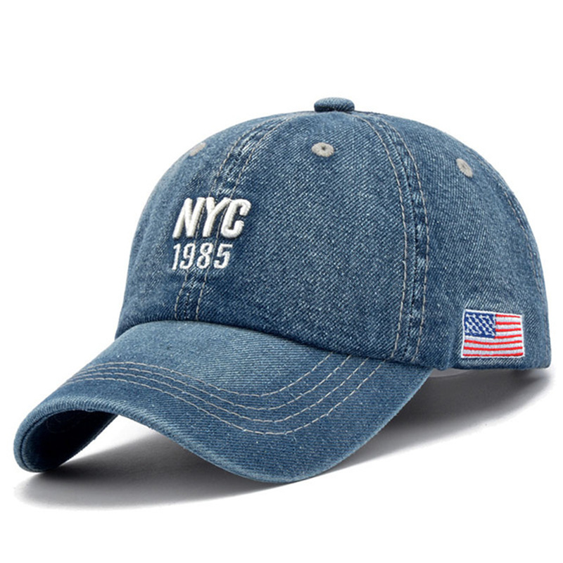 

New Brand NYC Denim Baseball Cap Men Women Embroidery Letter Jeans Snapback Hat Casquette Summer Sports USA Hip Hop Cap Gorras, Navy blue