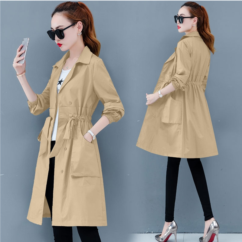

New Fashion Spring And Autumn female trench coat Casual Double Breasted Classic Long Trench Coat With Belt Windbreaker women, Green
