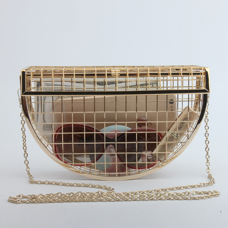 

Hollow Metal Cages Women Party Clutch Evening Shoulder Bag Ladies Handbag Messenger Bags Purse Unique Fashion Design, Black