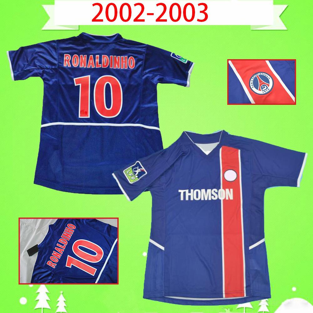 

Maillot de foot paris jerseys #10 Ronaldinho Chulapa 2002 2003 Retro soccer Jersey 02 03 classic commemorate Vintage football shirt French home blue top quality S-2XL