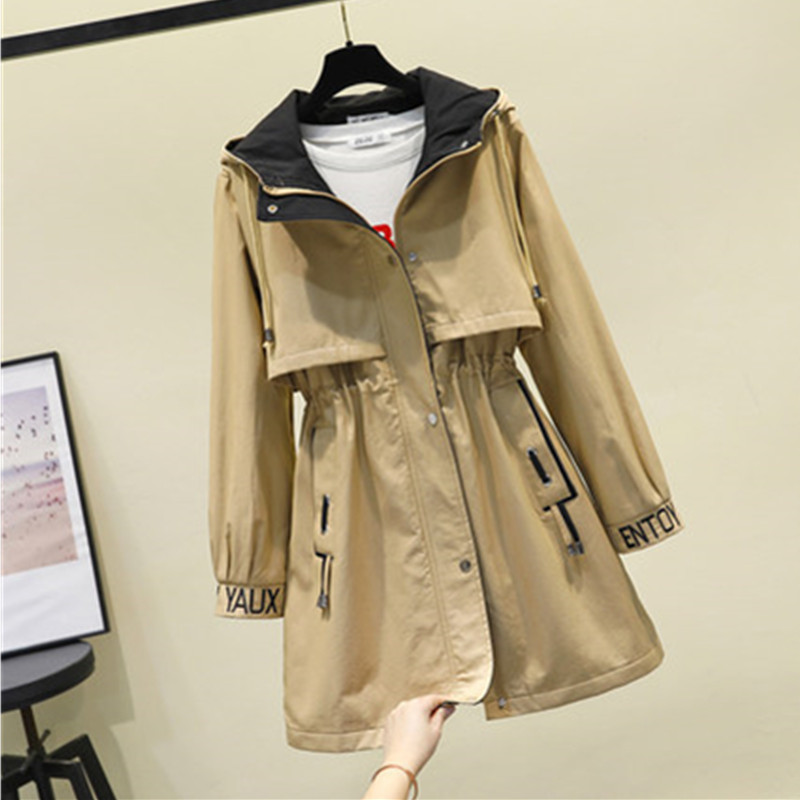 

Hooded Trench Coat Women Long Coat 2020 New Spring Autumn Streetwear Mid-length Windbreaker Casual Female Parker Outerwear, Black