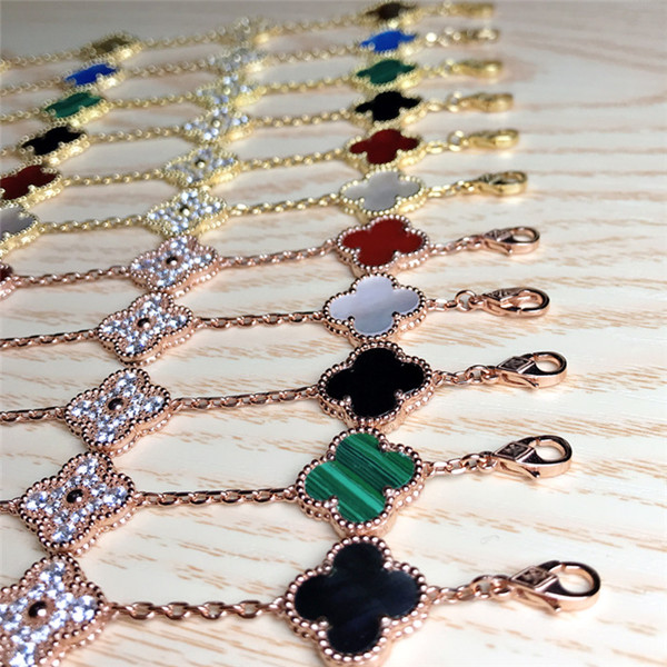 

S925 Sterling Silver classic four leaf grass 5 flower bracelet women's Korean version versatile lucky grass accessories