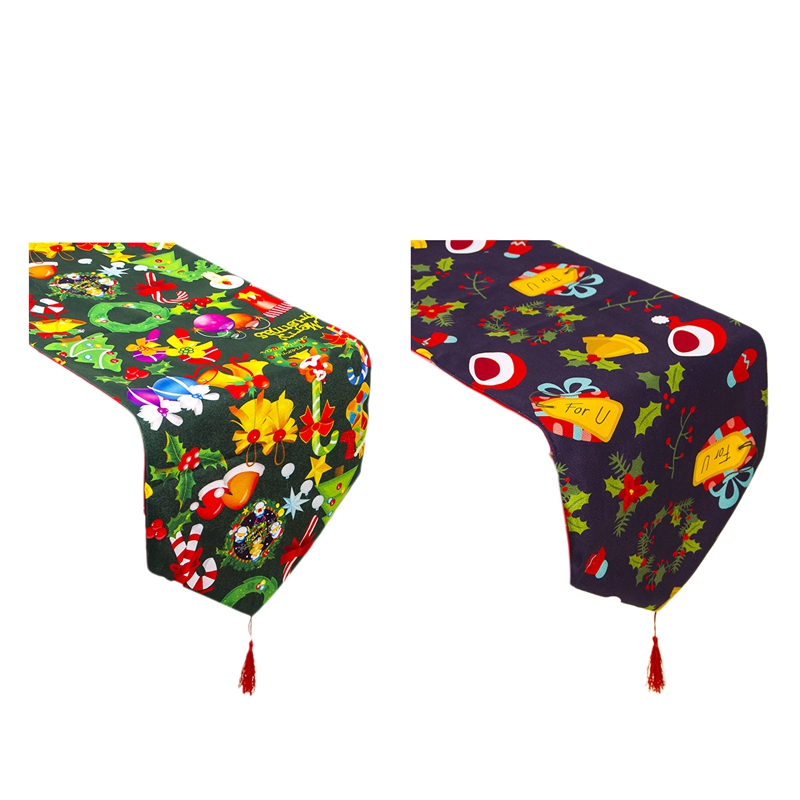 

2 Pcs Set Christmas TableCloths Fabric Double-Layer Polyester Cotton Christmas Table Flag Tablecloth Home Party Decora, As show