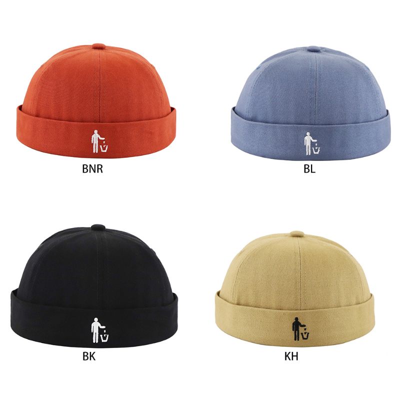 

Men Women Harajuku Brimless Docker Cap Rolled Skullcap Solid Color No Littering Letters Embroidery Hip Hop Adjustable Beanie Hat, Khaki