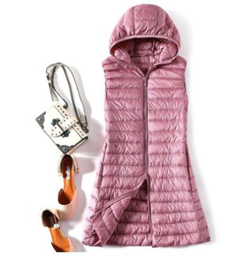 

Women Packable Ultralight Long 90% Down Hooded Jacket Puffer Parka Vest, Khaki