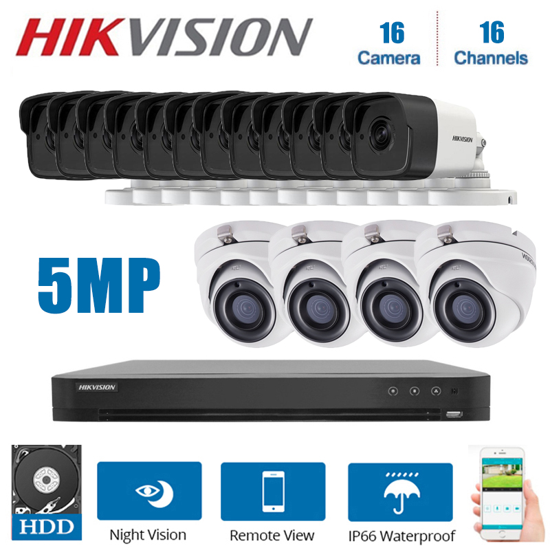 

Hikvision 16CH kits DVR Video surveillance And Hybrid 16 Piece 5MP 4 In 1 Cvi / Tvi / Ahd Cvbs Night Vision Security System