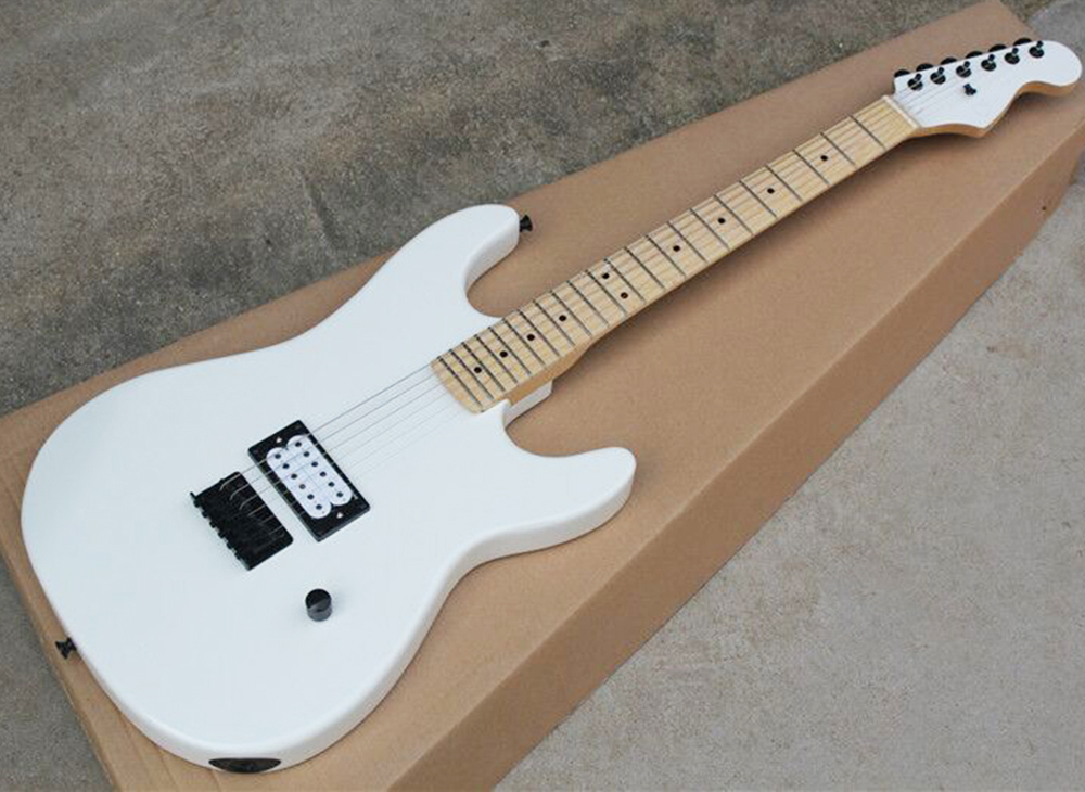 

Factory Wholesale White Chav Electric Guitar with One Pickup,Maple Fingerboard,Black Hardware,Can be customized as request