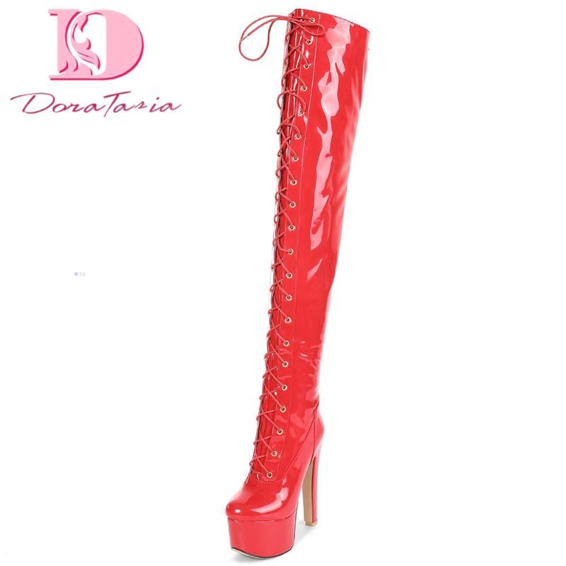 

Doratasia Plus Size 33-48 Fashion 2020 INS Shoes Woman Boots Female Zip Up Platform High Heels Over The Knee Boots Women Shoes, Red